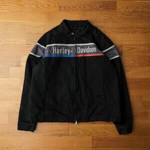 Harley-Davidson Bar Jacket Black Twill Moto Style 2XL Grunge Y2K Biker Bomber